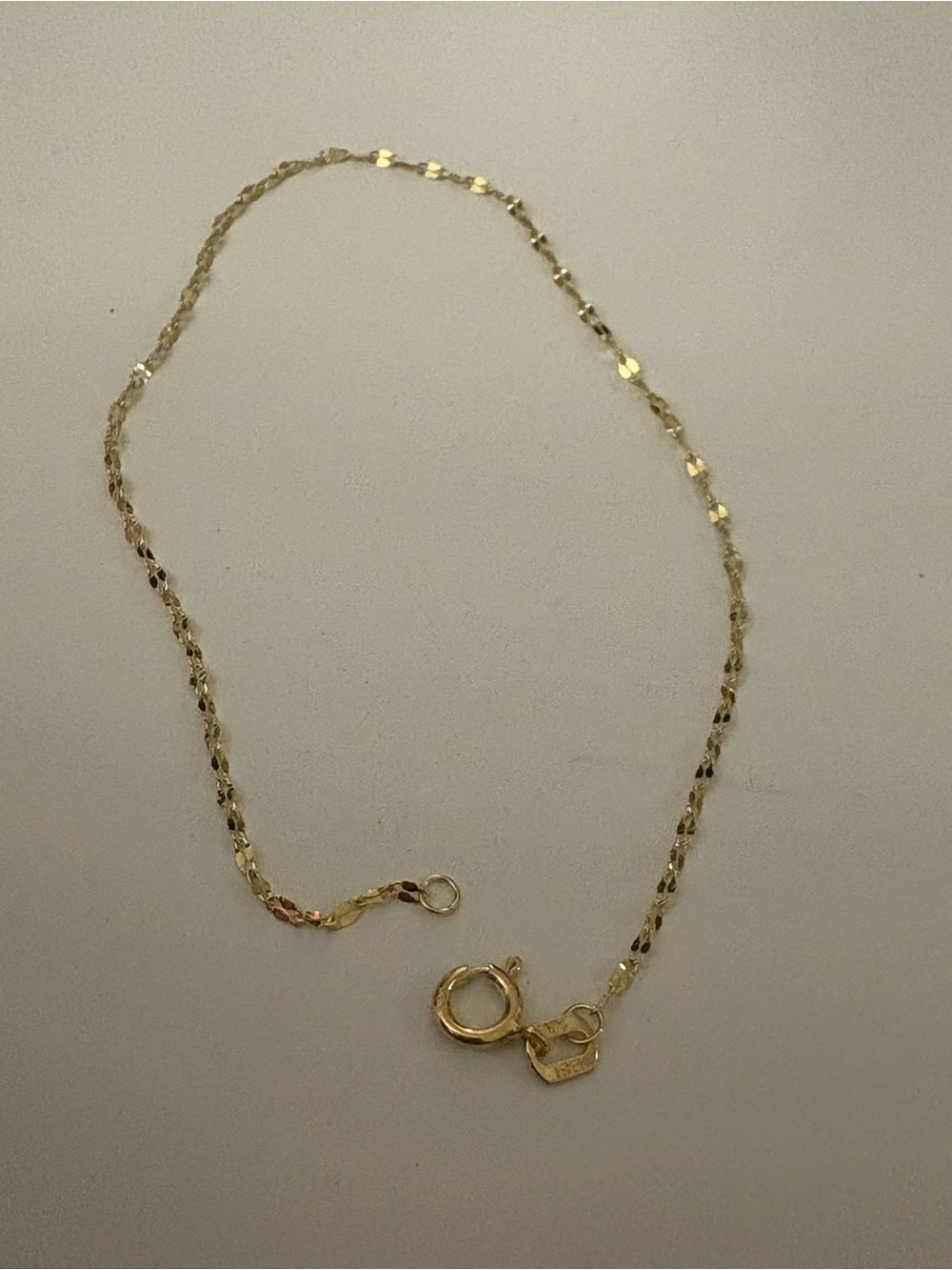 Delicate 14 k solid gold  Bracelet, 7"long chain and 1mm thick